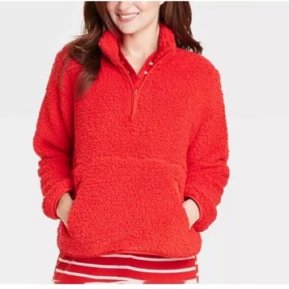 Target Women's Red fall Christmas Half Zip Pullover sweater s small NWT